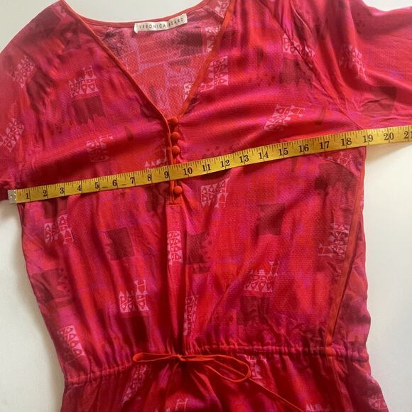 Veronica Beard Tie Waist Dress Coverup Women's Large Pink Print V-neck Casual - Picture 6 of 8